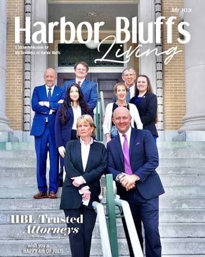 July 2021 Harbor Bluffs Living Trusted Attorneys cover featuring Thomas J. Nessler and local attorneys