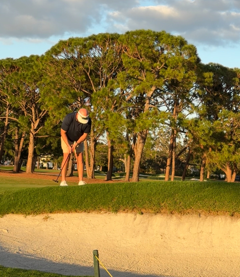 Thomas Nessler playing from beside a bunker
